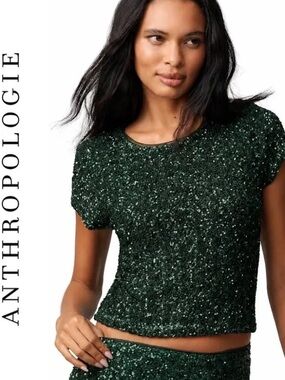 Maeve Sequin Muscle Tee - Anthropologie- NWT